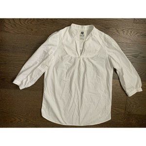 Women’s Cotton Tunic Top 3/4 long sleeve Blouse White Henley Neck XS white